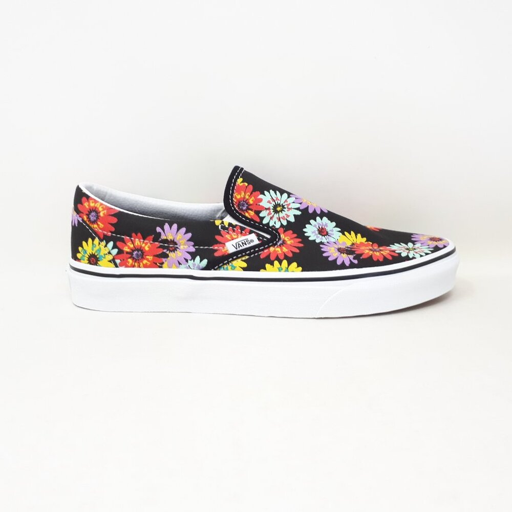 Vans Classic Slip On Peace Floral Black Low Authentic Shoe Sneaker Womens Size
